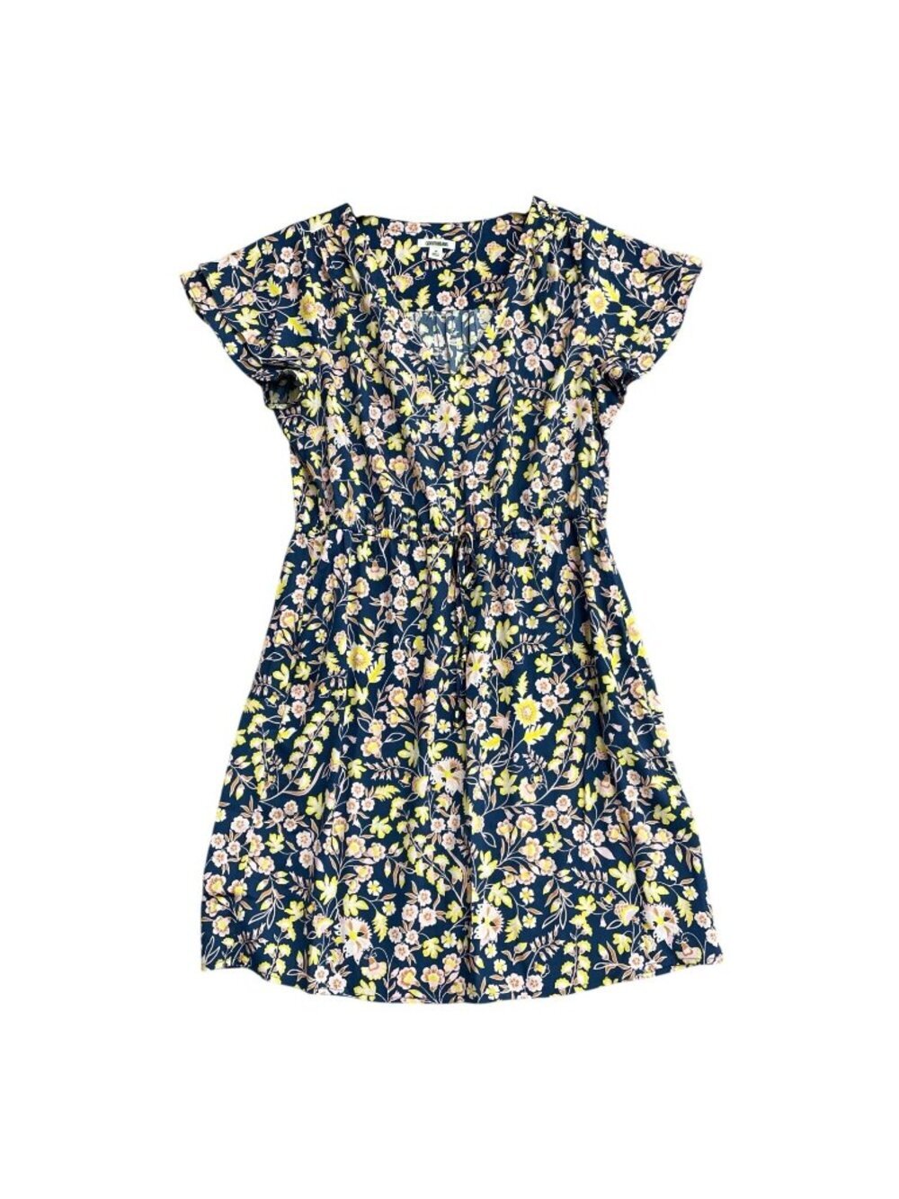 Goodthreads Women’s M Floral Chiffon Shift Dress Navy/Yellow Polyester B1204